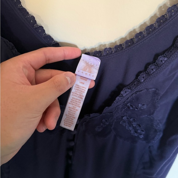 Savage X Fenty A Peek Behind the Lace Baby Doll Navy Blue Loungewear Dress Sz L - Picture 6 of 8